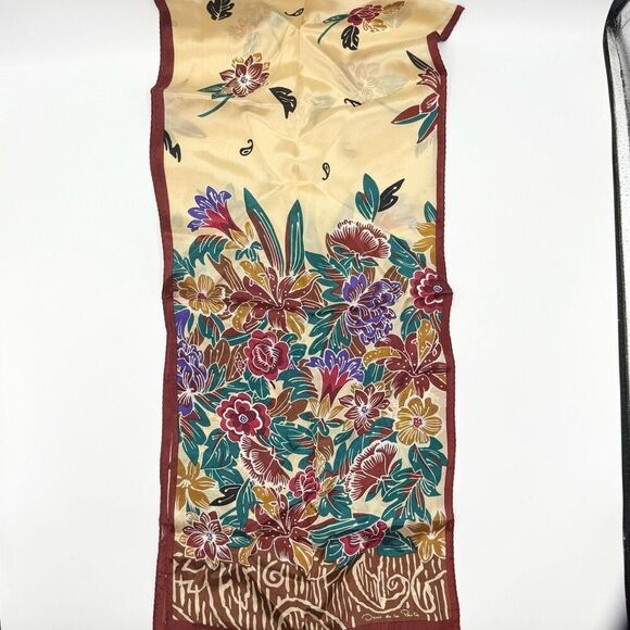 Oscar de la Renta Vintage Floral Silk Scarf 52” x 11” - Picture 2 of 4